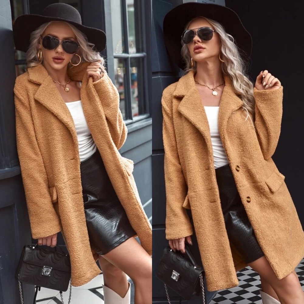 Teddy jacket coat camel tan trenchcoat outerwear - Picture 1 of 3